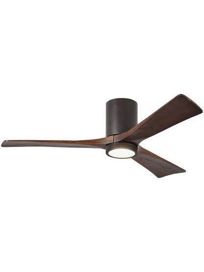Irene 52 inch Flush-Mount Ceiling Fan with Solid Wood Blades and Light Kit in Textured Bronze.